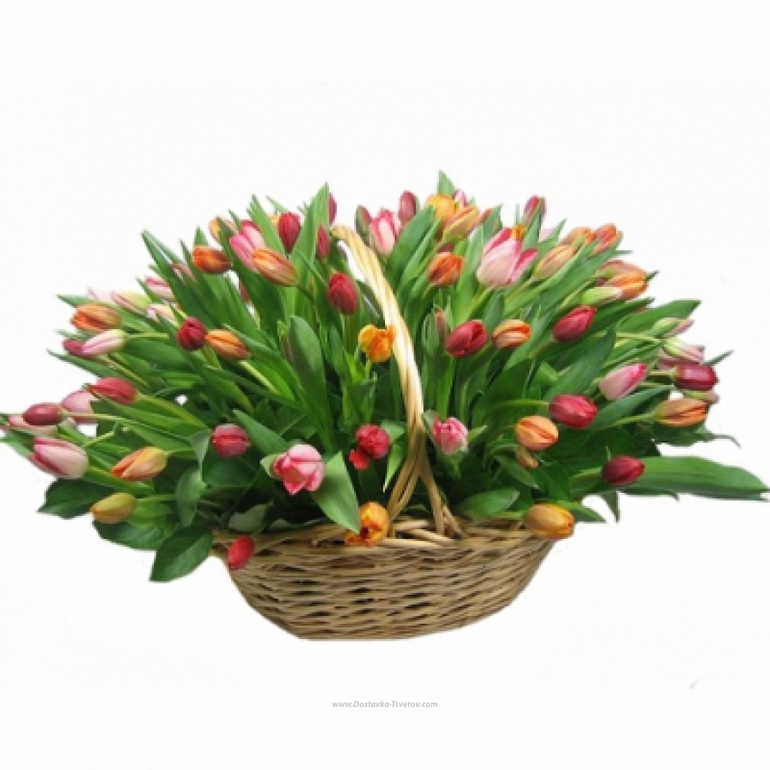 Корзина разноцветных тюльпанов "Французская Любовь"